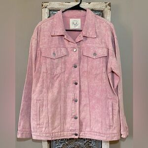 Fantastic Fawn Embroidered FANCY Baby Pink Washed Denim Jacket